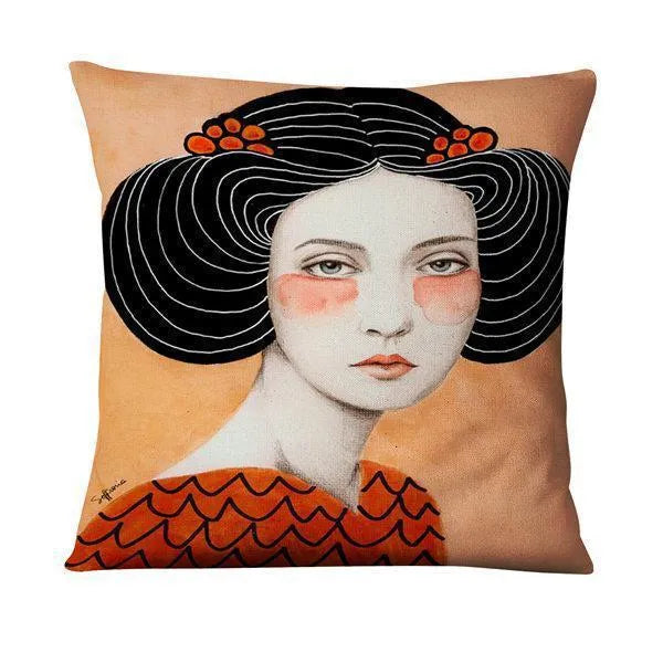 Home Daily Character Painted Linen Pillowcase - Bellarte Enchanté Home Daily Character Painted Linen Pillowcase